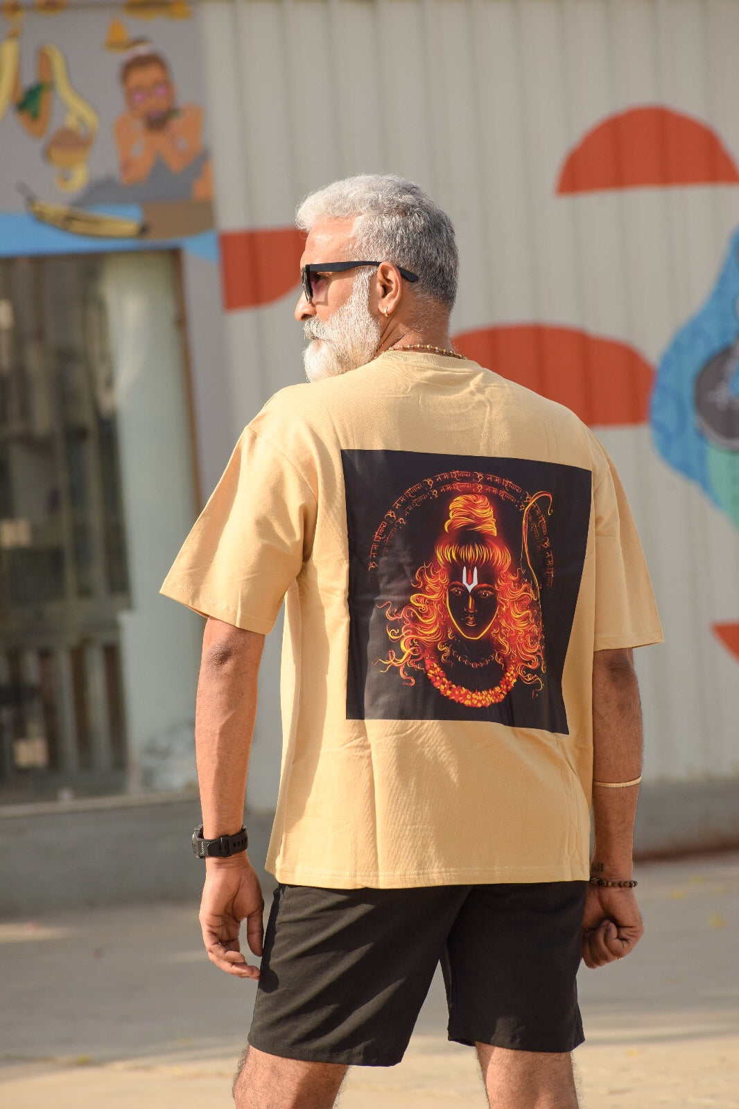 ram bhagwan oversize tshirt , dropshoulder tshirt , biege colour tshirt , pure cotton tshirt , thenovaindia , Nova India